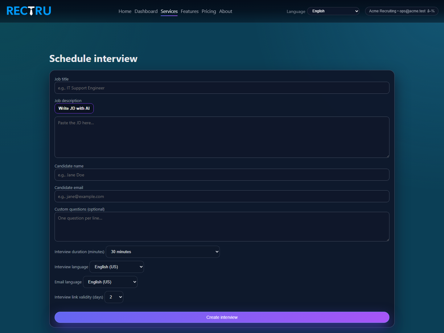 New Interview page